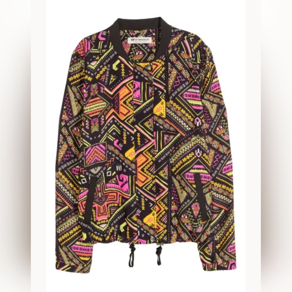 NWOT H&M🖤Coachella lightweight vibrant pattern bomber style jacket size 38